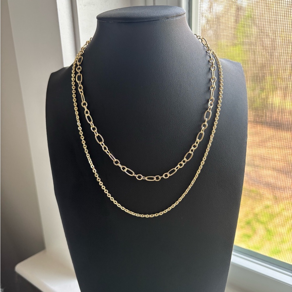 2 pc NWT Gold Plated Layered Necklace Set Double Chain Link Textured Bundle
